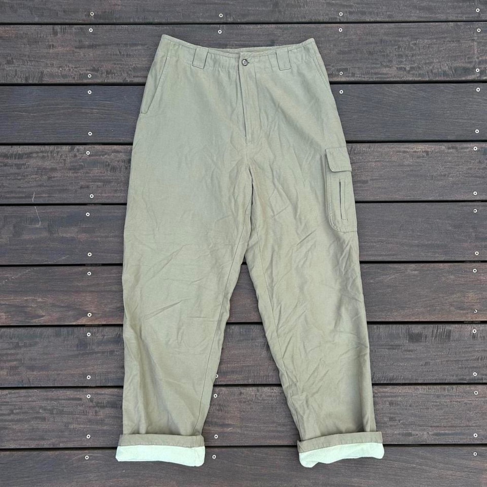 Olive Green L.L.Bean Outdoors Cargo Pants w/ Slime Green Fleece Lining